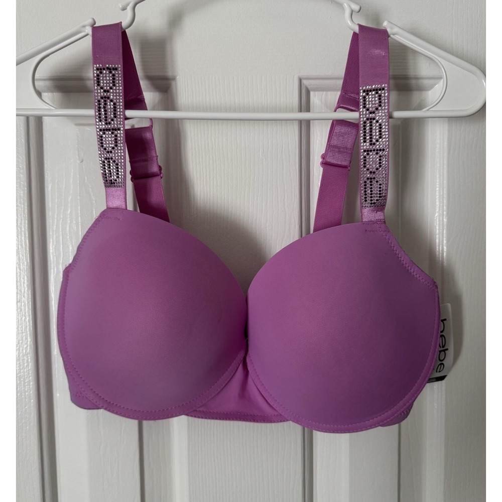 NWT Bebe Intimates 36DD Pink Push Up Bra Rhinestone Logo Straps Underwire